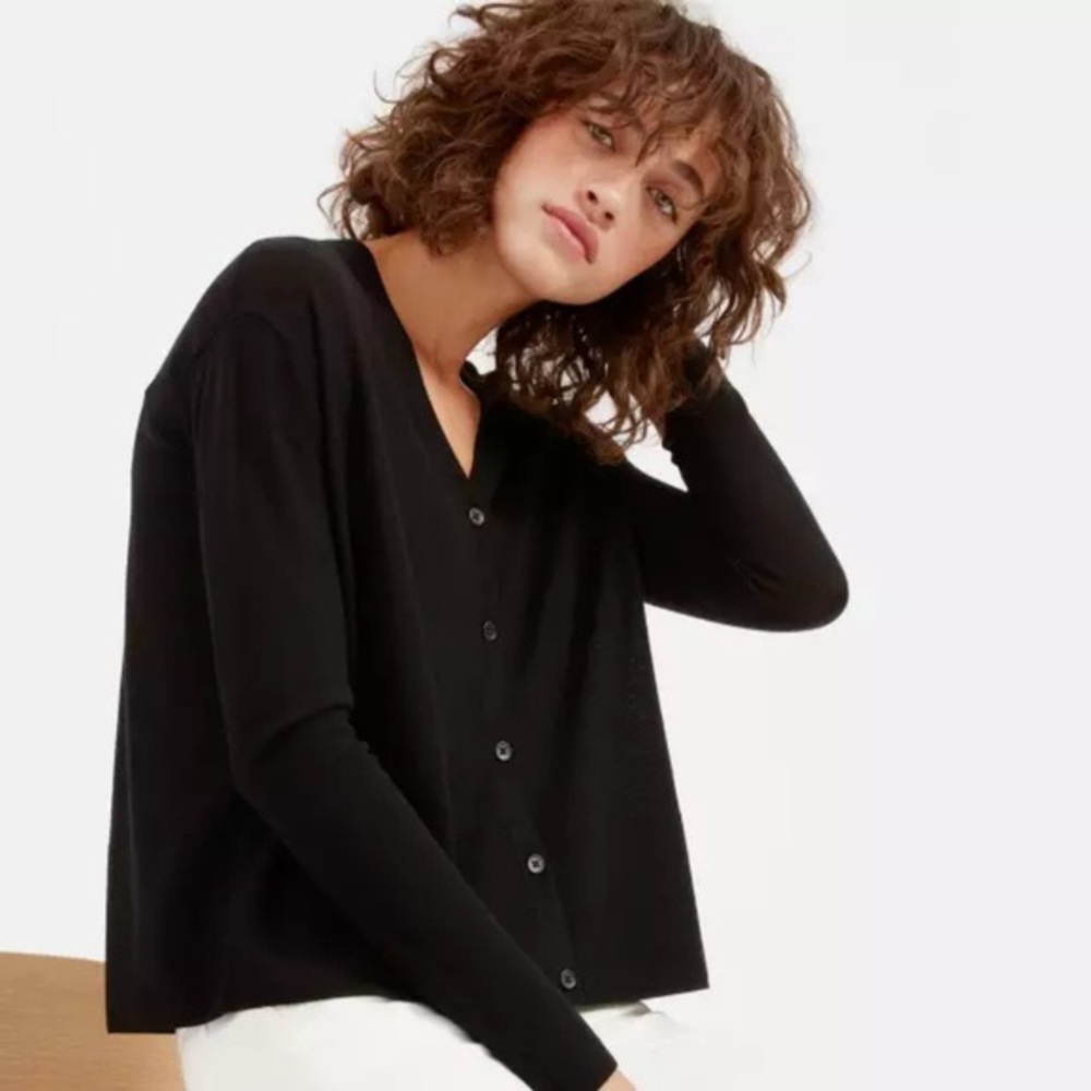 Everlane Black The Luxe Wool Square Cardigan